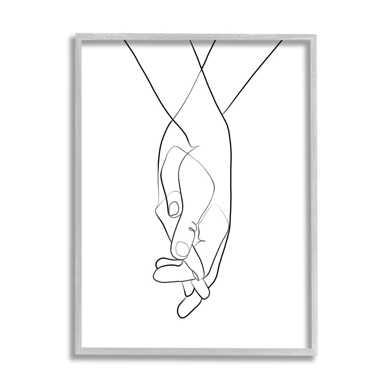 Stupell Industries Hands Intertwined Romantic Gesture Minimal Linework in Gray Frame Wall Art